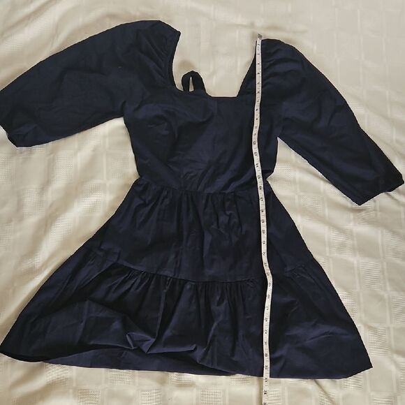 Adelyn Rae Navy BlueCotton Puff Sleeve A-line Dress - Picture 14 of 16